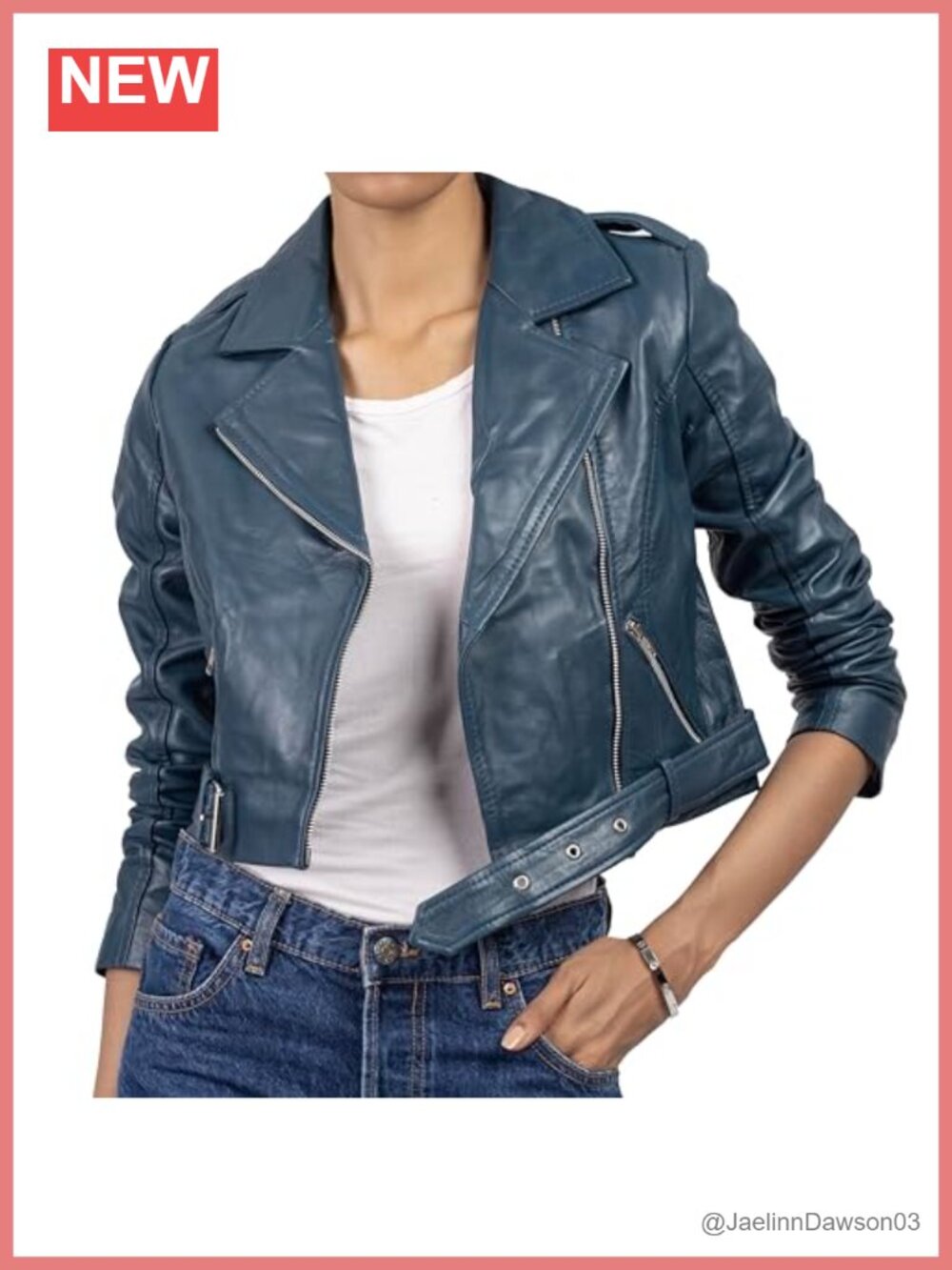 Cropped Genuine Leather Moto Biker Jacket Asymmetric Zip Belt